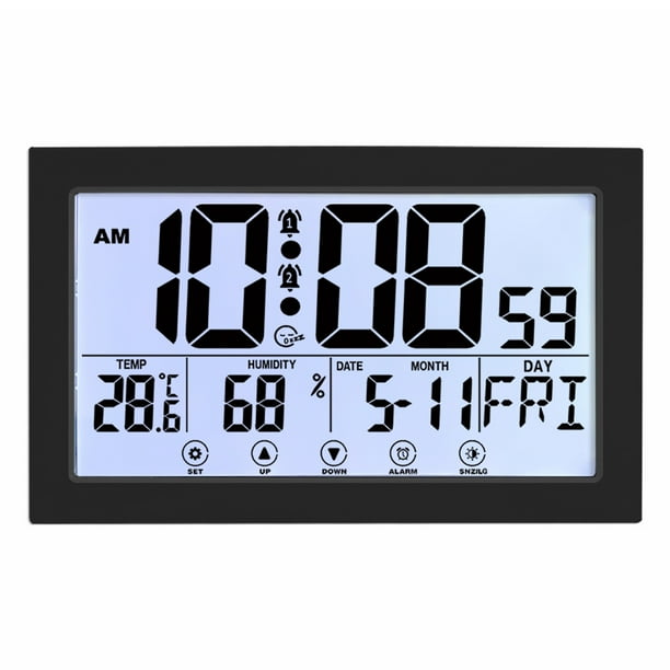 Reloj de pared digital con pantalla táctil creativo, reloj despertador electrónico con temperatura y humedad.