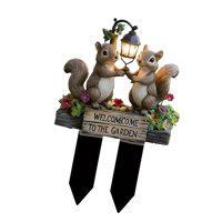 Bothyi - Decoración De Jardín Impermeable Con Estaca De Jardín, Dos Ardillas Planas 2D, Bienvenidas