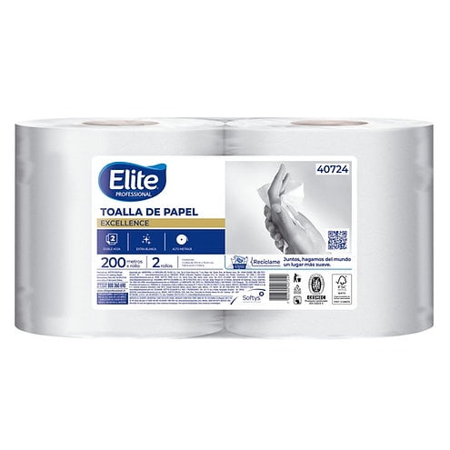 Toalla de papel doble hoja Elite x2 rollos c/u 200mtrs