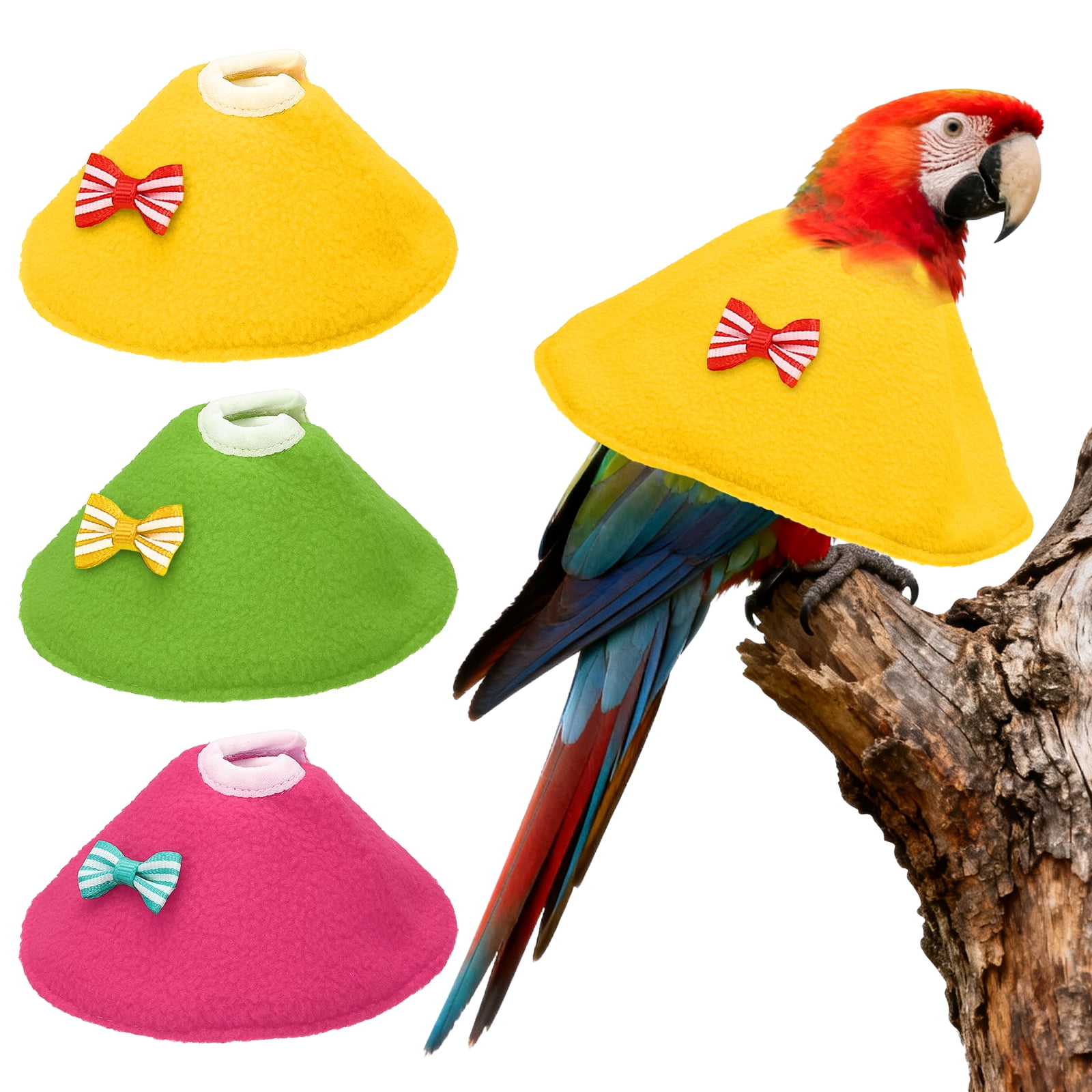 Collares para Aves Uxcell, Collar Cónico Protector de Recuperación, Conos Ajustables Suaves Anti-Mordeduras para Cuello de Plumas (Amarillo/Verde/Rosa, M, 3 Piezas)