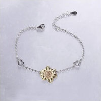 Genérico - Pulsera Plata 925 Girasol Corazón Brazalete Plateado