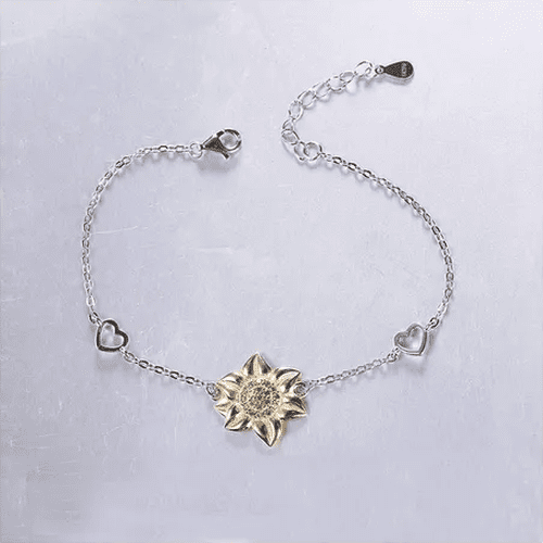 Genérico - Pulsera Plata 925 Girasol Corazón Brazalete Plateado
