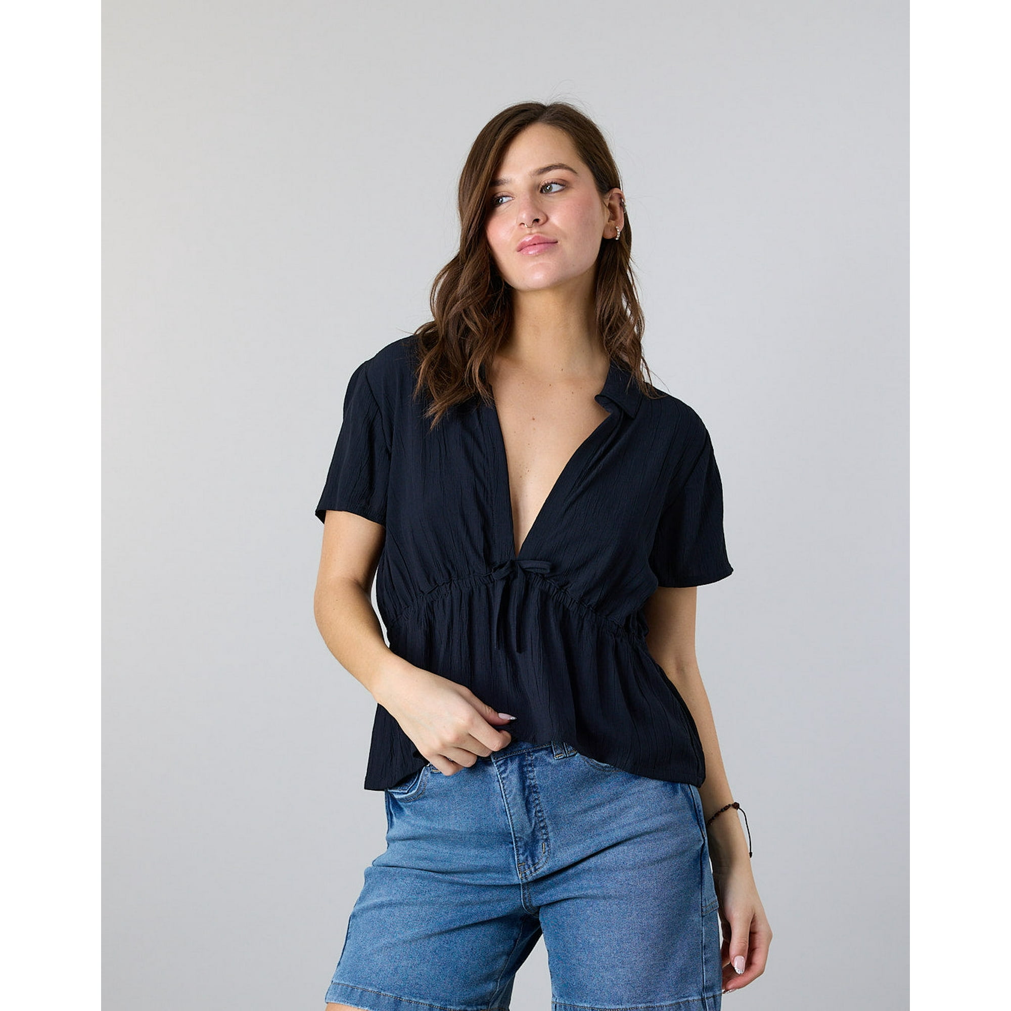 Blusa Mujer Escote V Crep Negro Polemic