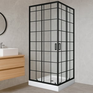 Shower Door Joytek Recto Cuadros Negros 80X80X198Cm Con Receptáculo