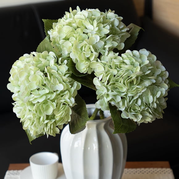 Hortensia artificial DUYONE Lifelike de 56 cm con 3 hojas, color verde claro