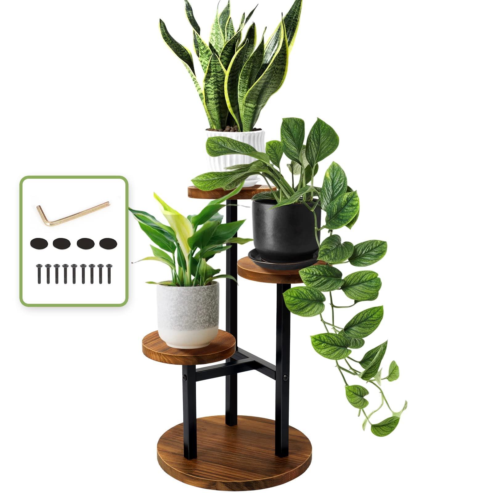 Augosta - Soporte Para Plantas De Madera De Metal De 3 Niveles Para Interiores Y Exteriores