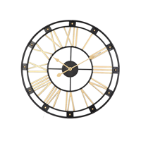 Hogarly - Reloj Mural Retro De Cuarzo Metálico Dorado Y Negro 60 Cm