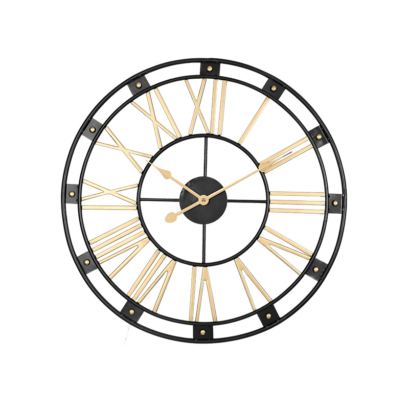 Hogarly - Reloj Mural Retro De Cuarzo Metálico Dorado Y Negro 60 Cm