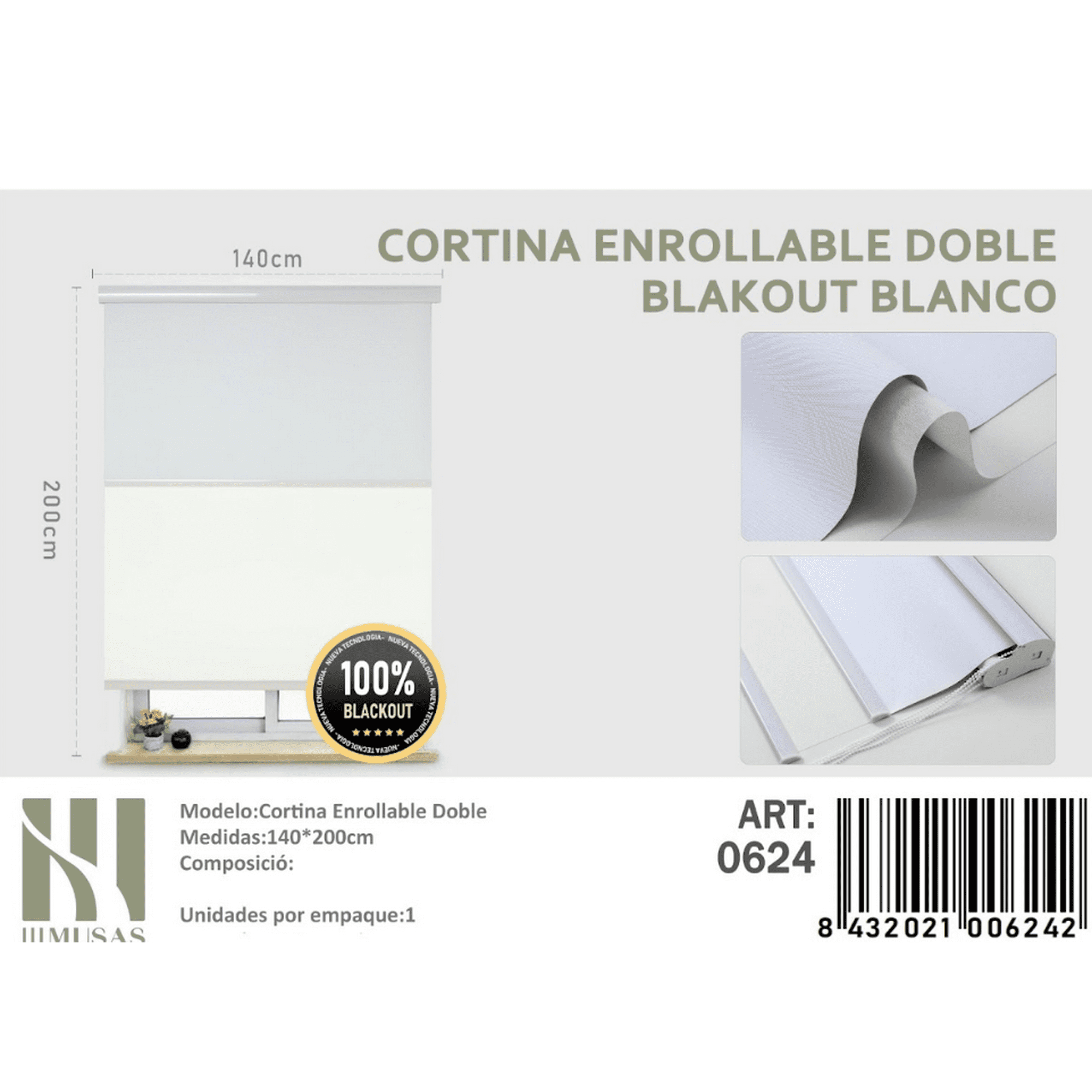 Mundo Shopping - Cortina Enrollable Doble Blakout Blanco 140x200cm Iii Musas