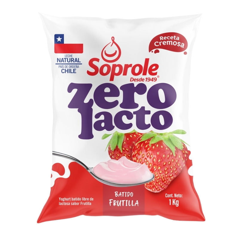 Yoghurt Sin Lactosa Sabor Frutilla Bolsa 1 kg Soprole