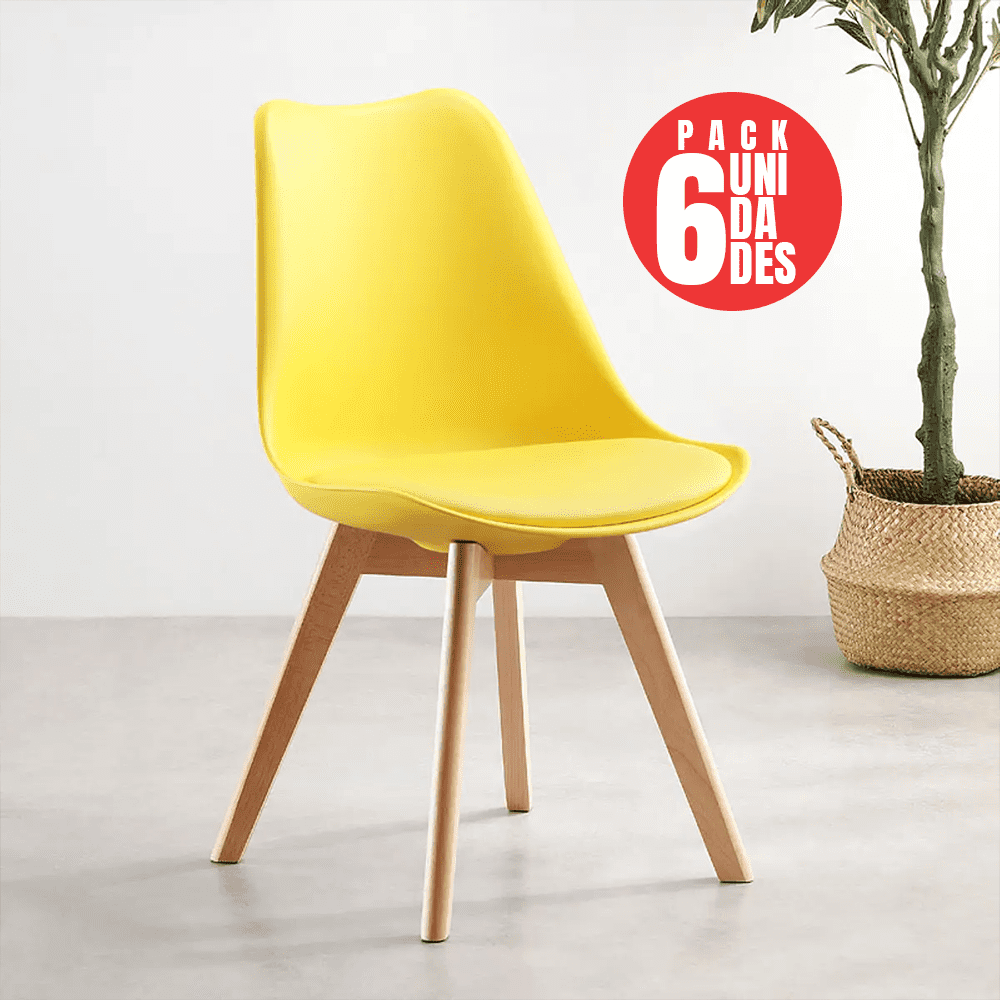 Tienda El Garage - Pack 6 Sillas Acolchadas Eames Amarilla