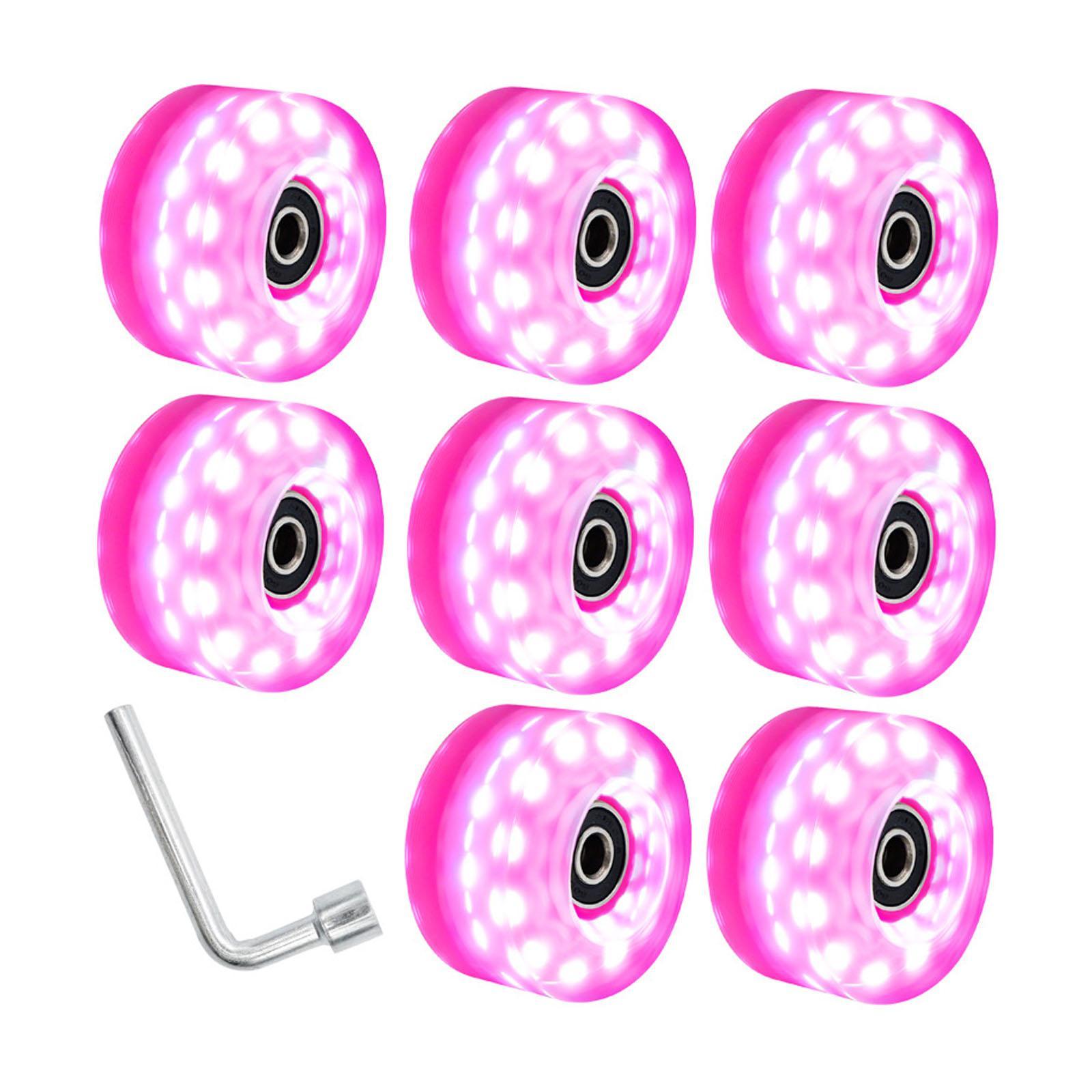 Ioensy - 8 Uds Ruedas Luminosas Para Patines Piezas Interiores Rodamientos Para Monopatín Instalados Rosa