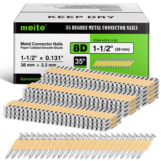 meite Clavos para colgadores de vigas 35° 1-1/2" x 0.131" Galvanizados en caliente 2.000 uds