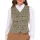 thumbnail image 1 of INSPIRE CHIC Chaleco de traje a cuadros para mujer sin mangas de pata de gallo Chaleco de cuello en V con doble botonadura S Caqui Marrón, 1 of 6