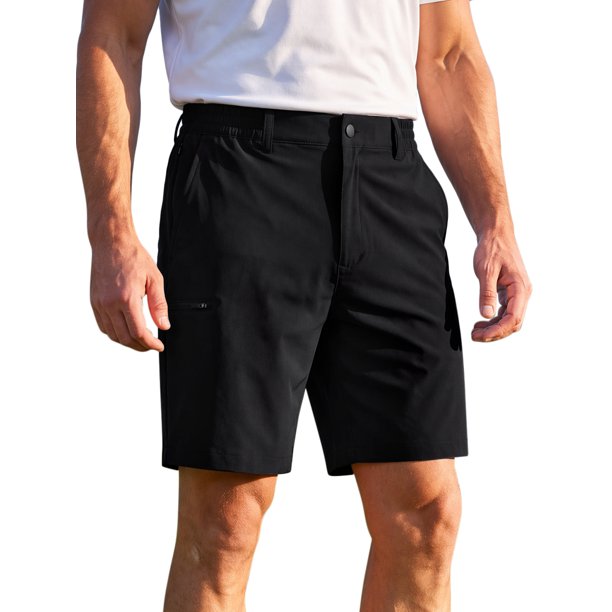 INSPIRE CHIC Pantalones Cortos de Trabajo Ligeros con Múltiples Bolsillos para Hombre, S Negro