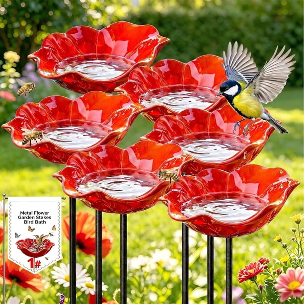 Estacas jardín flor metal 5 uds baño pájaros estación riego polinizadores césped