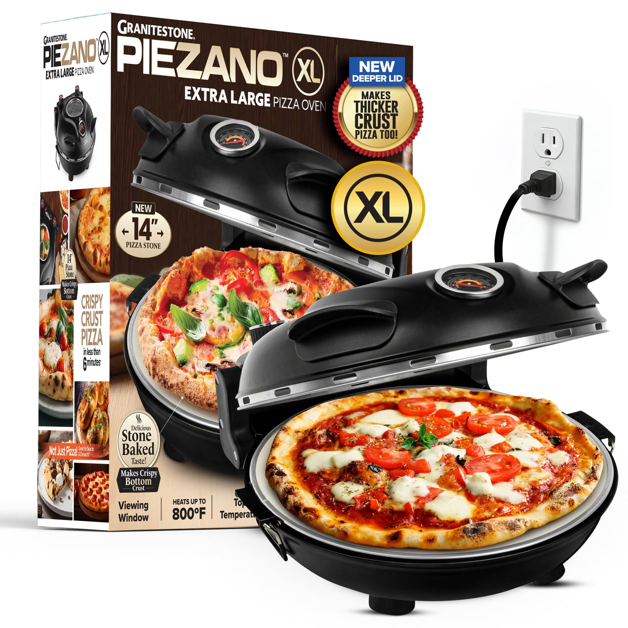Horno Para Pizza Piezano Xl Eléctrico De 14 Pulgadas Para Interiores, 800 ˚f