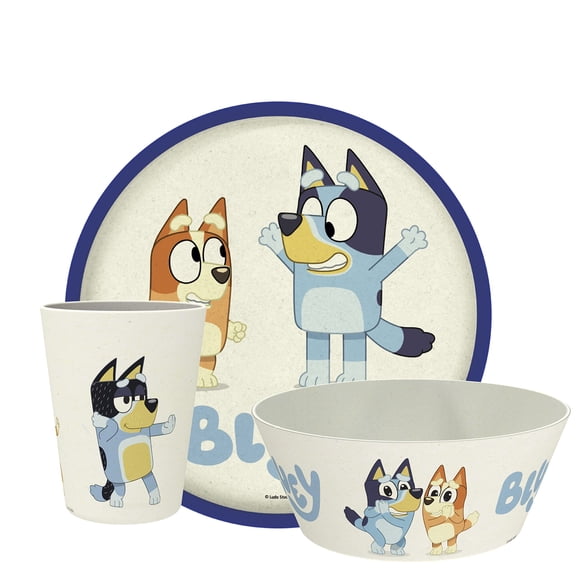 Juego de vajilla Zak Designs Bluey Kids, 3 piezas, melamina, bambú