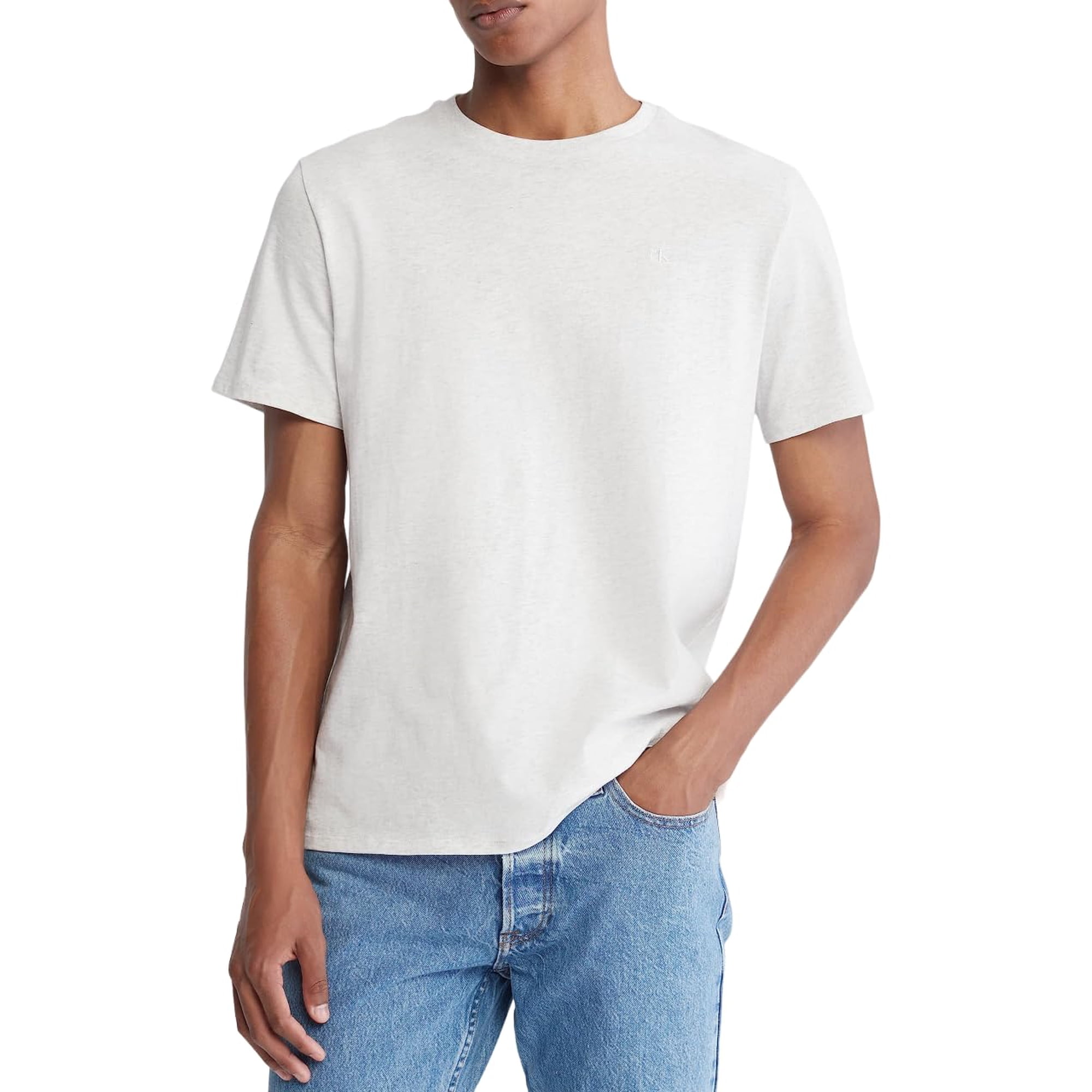 Remera Calvin Klein Para Hombre De Algodón Suave Con Cuello Redondo Gris Claro