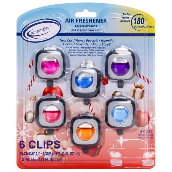 Ambientador para coche Air Jungles Clip, 6 unidades, 4 ml, paquete variado