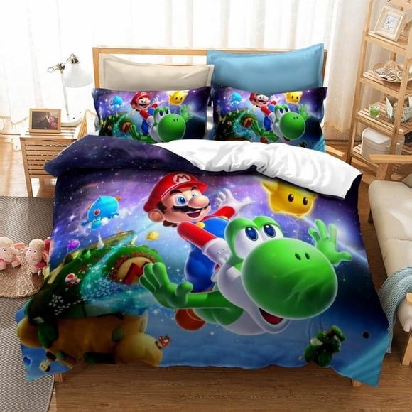 Super Mario in Space Quilt Duvet Cover Set Bedding Double Home Textiles3-Piece Bedding Set
