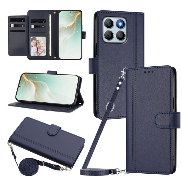 Honor X8B 4G Funda con Ranuras para 9 Tarjetas, Azul