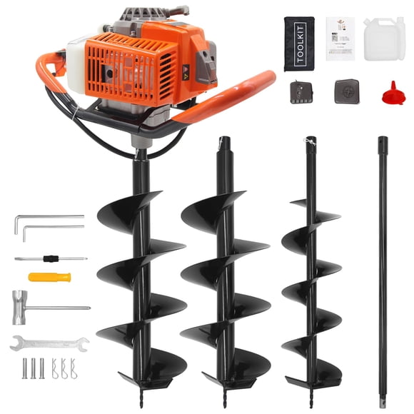 Perforadora de postes Prowoo 72CC a gasolina con brocas de 6" y 8"