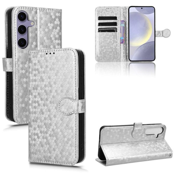Funda Cartera Lunares Samsung Galaxy S25 Plus con Tarjetero, Correa y Soporte Plata
