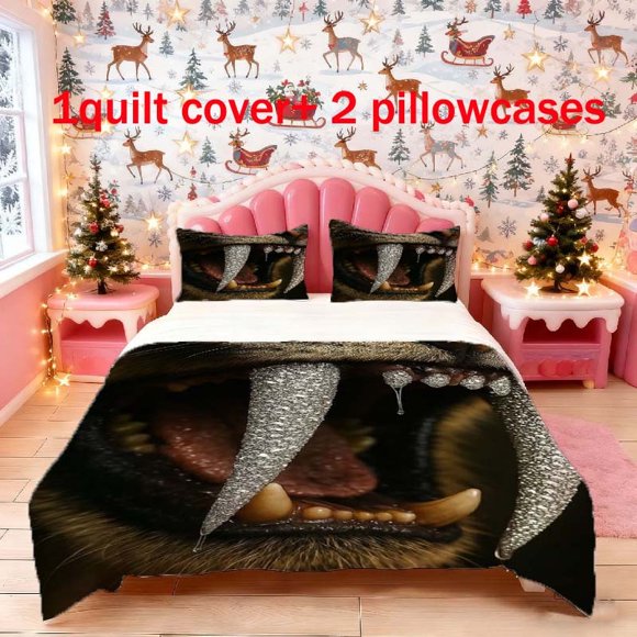 3pcs Full Diamond Fangs Artistic Design Bedding Set Duvet Cover and Pillowcases