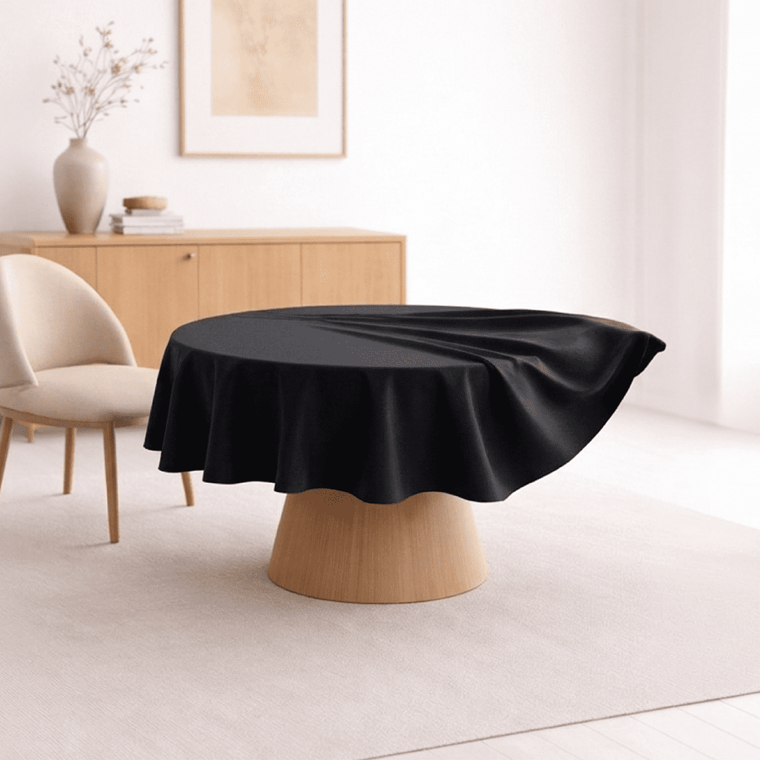 Aura Zeus - Mantel De Mesa Redondo Tela Hule Antimancha Impermeable Negro Az