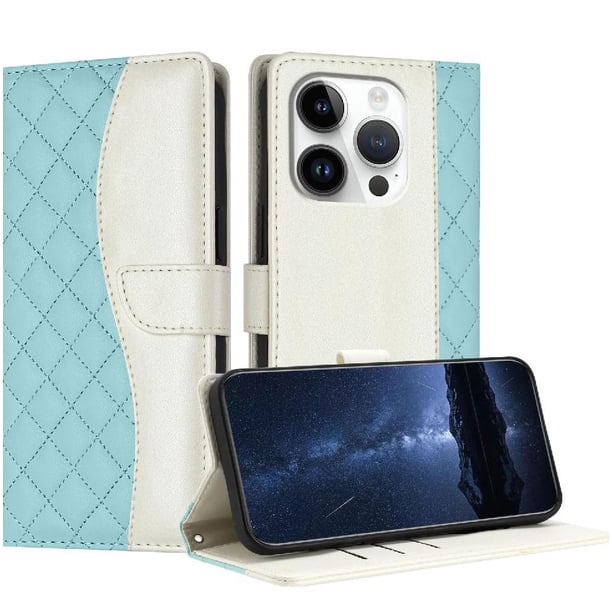 Funda Tipo Cartera Acolchada para iPhone 16 Pro con Bloqueo RFID Ranuras y Correa Verde