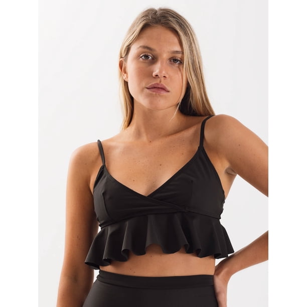 Top de Bikini Daikiri Mujer Triángulo Volados Negro Protección UV50+