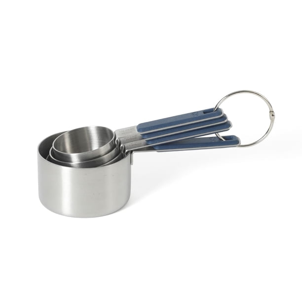 Calphalon Prime Tazas Medidoras, Juego de Medición de Cocina, Set de 4 Tazas Medidoras de Acero Inoxidable con Mango de Silicona Azul Marino, Precisas y Duraderas para Ingredientes Secos y Líquidos