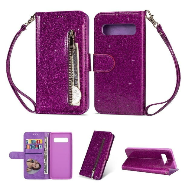 Funda para FOXDOCK Elegante funda Samsung Galaxy S10 Glitter con cremallera-Ideal para el uso diario