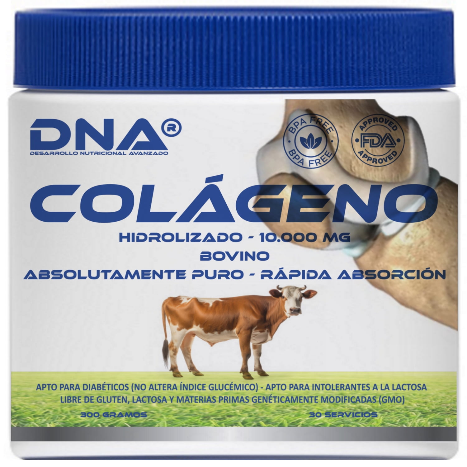 Dna - Colágeno Bovino D N A - Absolutamente Puro - Pote - 300gr