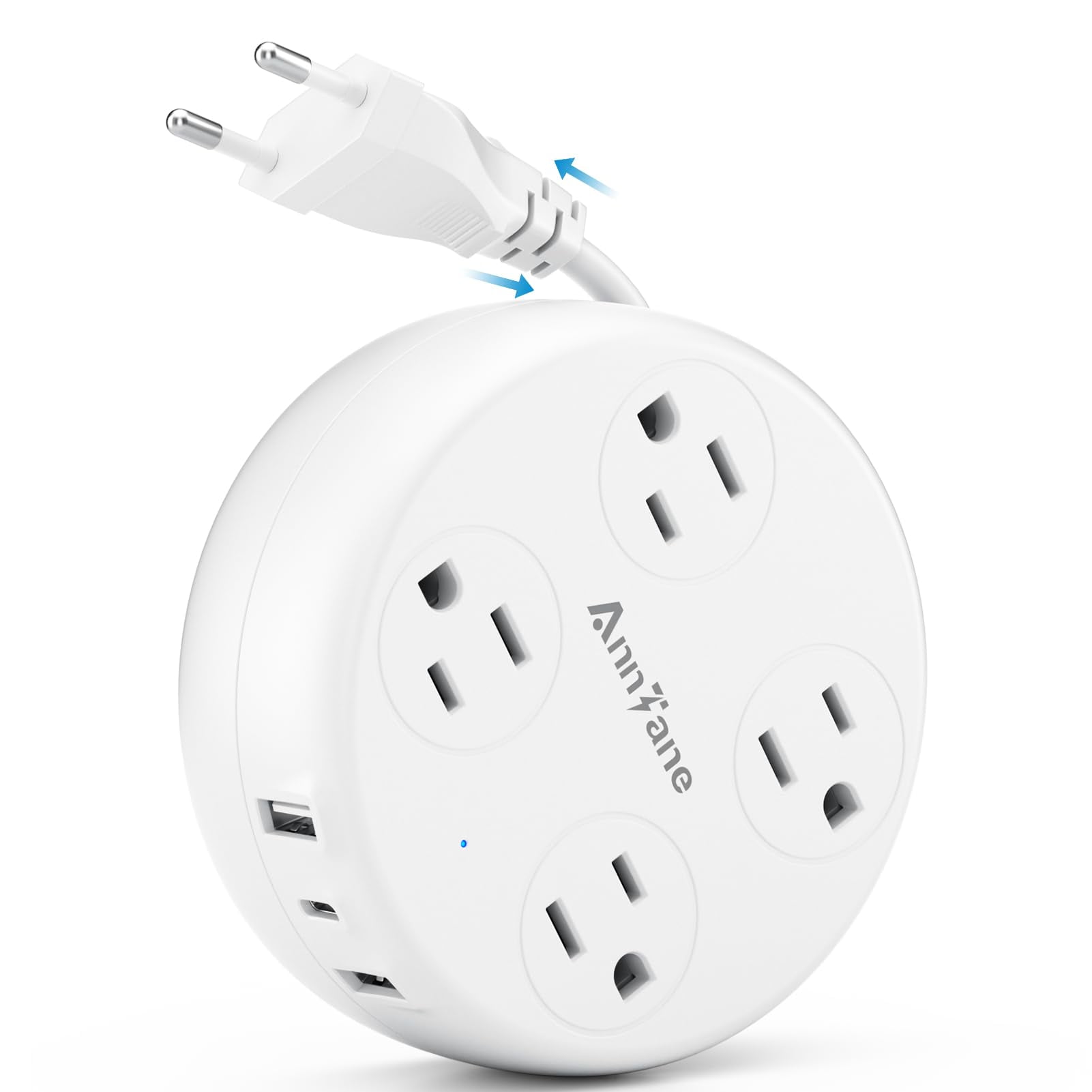 Adaptador De Enchufe De Viaje Anntane, Regleta De Alimentación Retráctil, 4 Ac, 3 Usb