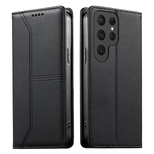 Funda tipo cartera con bloqueo RFID para Samsung Galaxy S21 Ultra cubierta magnética de cuero con tapa y soporte Negro