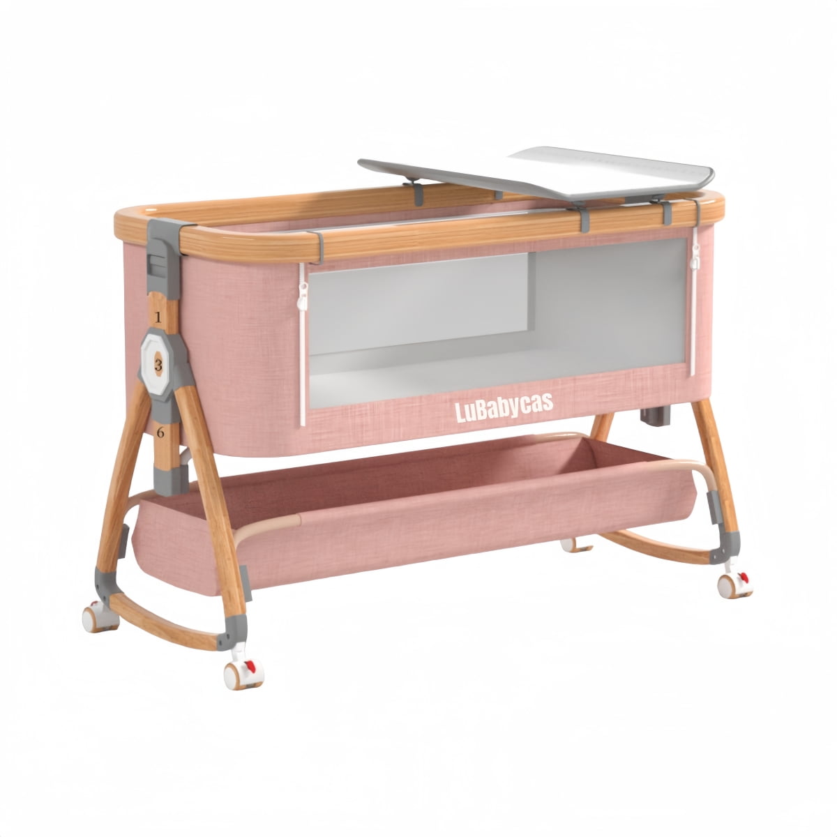 Cuna Colecho Mecedora Mudador 3 En 1 Lubabycas Rosada