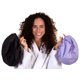 thumbnail image 1 of 2 Gorras de ducha premium para mujer - más de 500 duchas, 100 % impermeable, doble cara, para cabello largo y excelente para rizos (anti‑frizz) (negro y morado), 1 of 7