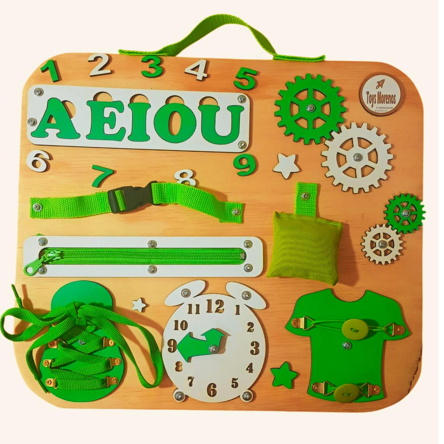 Genérico - Panel Sensorial Montessori 10 Actividades Tamaño L Verde