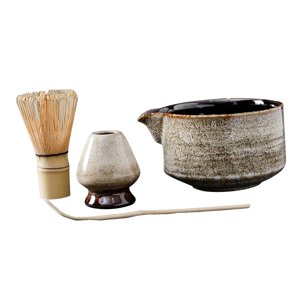 Magideal - Juego De De Matcha De 4 Uds., Cuenco De Matcha Con Vertedor, De Matcha De Bambú (Chasen), Cuchara (Chashaku), Soporte Para Blanco