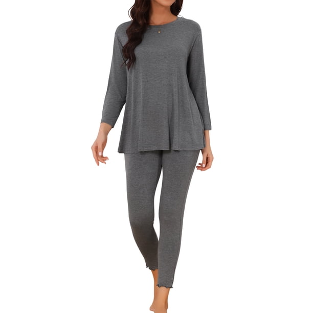 INSPIRE CHIC Conjuntos de Pijama para Mujer de Manga Larga Modal Ropa de Dormir Suave y Cómoda Conjunto de 2 Piezas Pj a Juego Parte Superior Pantalones Ropa de Dormir Ropa de Casa M Gris Oscuro
