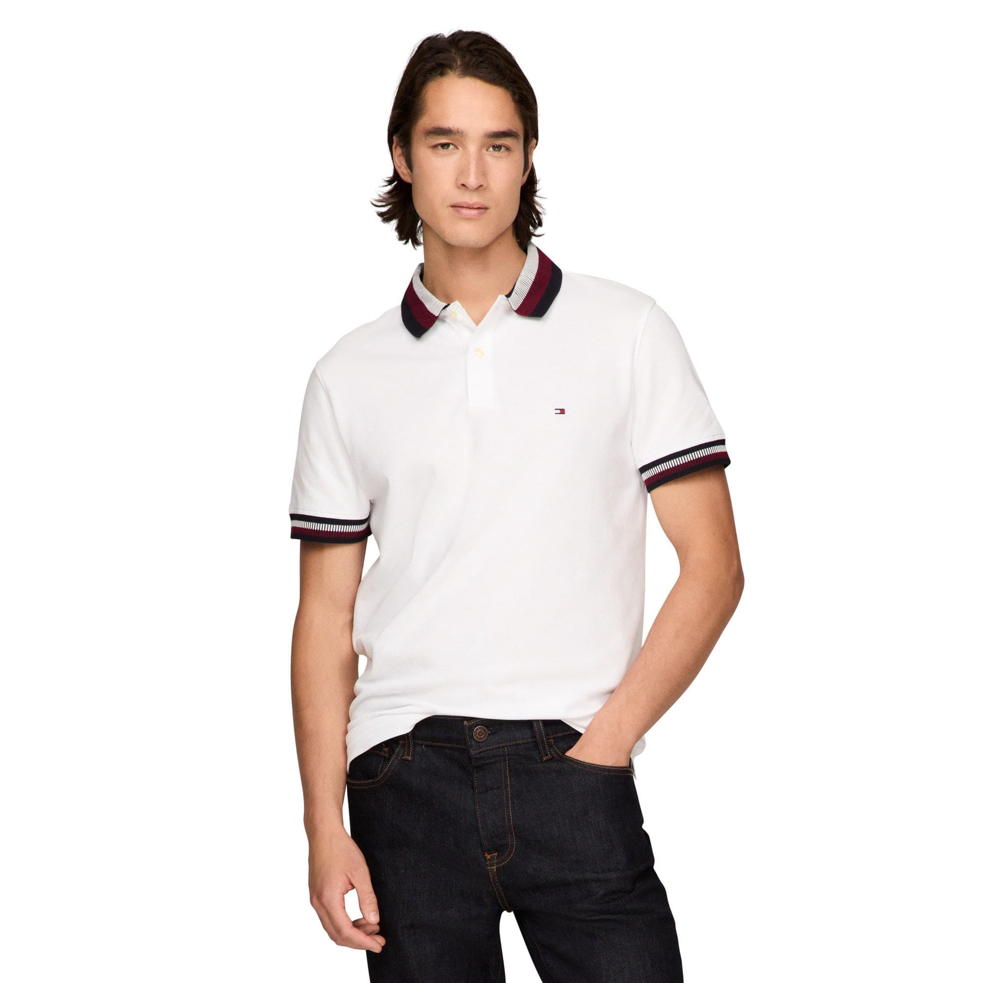 Polo Tommy Hilfiger De Dos Tonos Con Cuello Oscuro Para Hombre, Blanco