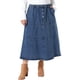 thumbnail image 1 of Falda de mezclilla elástica con botones al frente, casual, en línea A, con volantes y bolsillos laterales para mujer de talla grande de Agnes Orinda, talla 4X, azul grisáceo, 1 of 8