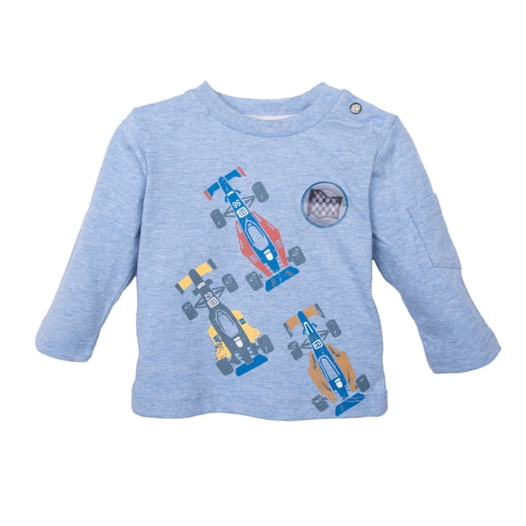 Polera Bebé Niño Manga Larga Autos de Carrera Celeste