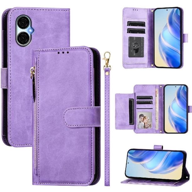 Funda Billetera Cremallera para BLU G53 con Porta Tarjetas, Soporte y Correa Morado
