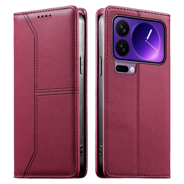 Funda tipo cartera con bloqueo RFID para Xiaomi 17 Pro Max cubierta magnética de cuero con tapa y soporte Rojo