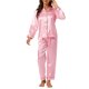 thumbnail image 2 of INSPIRE CHIC Conjunto de Pijama de Satén para Mujer Camisa de Dormir de Manga Larga con Botones y Pantalones con Ribete en Contraste Cuello con Solapa Ropa de Casa M Rosa Claro, 2 of 6