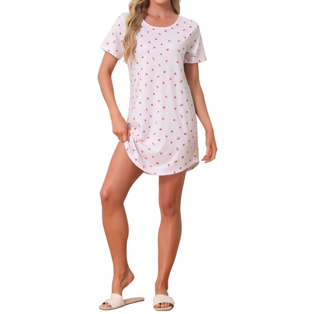 INSPIRE CHIC Camisón a Rayas para Mujer, Manga Corta Suave con Cuello Redondo y Dobladillo Curvo, Ropa de Dormir Ligera 3XL Cereza