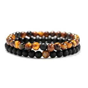Millam - Par Pulseras Unisex Para Parejas Con Piedras Ónix Y Ojo De Tigre